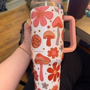 Floral and Mushroom Tumbler with Handle
